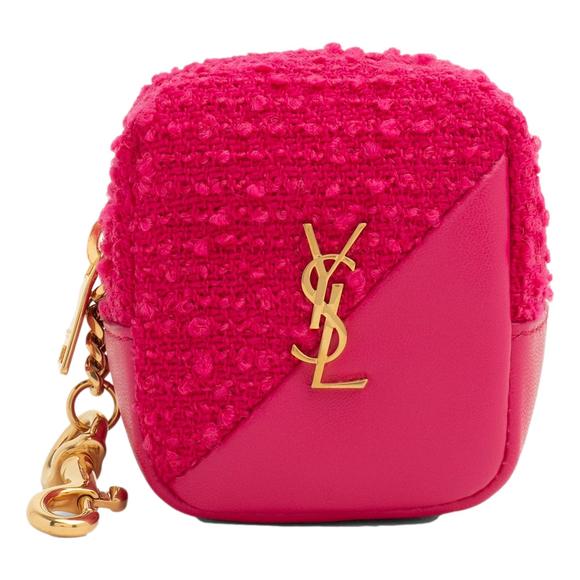 Saint Laurent Jamie YSL Keyring Cube Magenta Tweed - Picture 1 of 6
